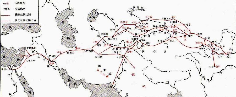 漢朝絲綢之路路線圖